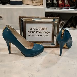 Turquoise Spring Heels with fun zipper backs